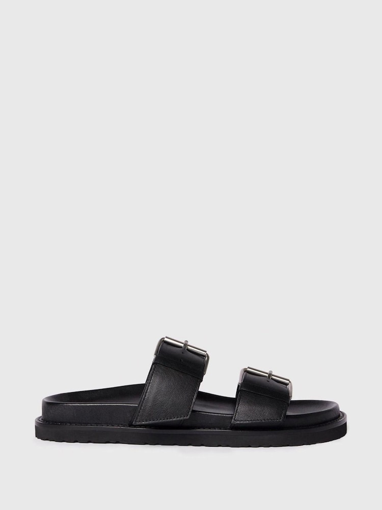 Whistles Black Double Buckle Slide Sandals - Image 2 of 4