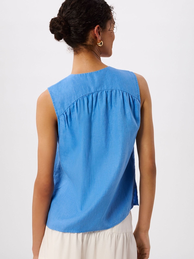 Whistles Blue Laura Linen Tank Top - Image 2 of 5