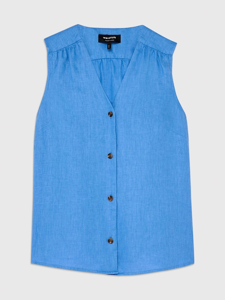 Whistles Blue Laura Linen Tank Top - Image 5 of 5