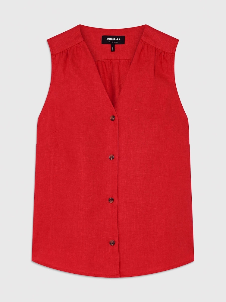 Whistles Red Laura Linen Tank - Image 5 of 5