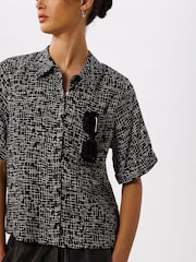 Whistles Black Woven Grid Shirt - Image 3 of 4