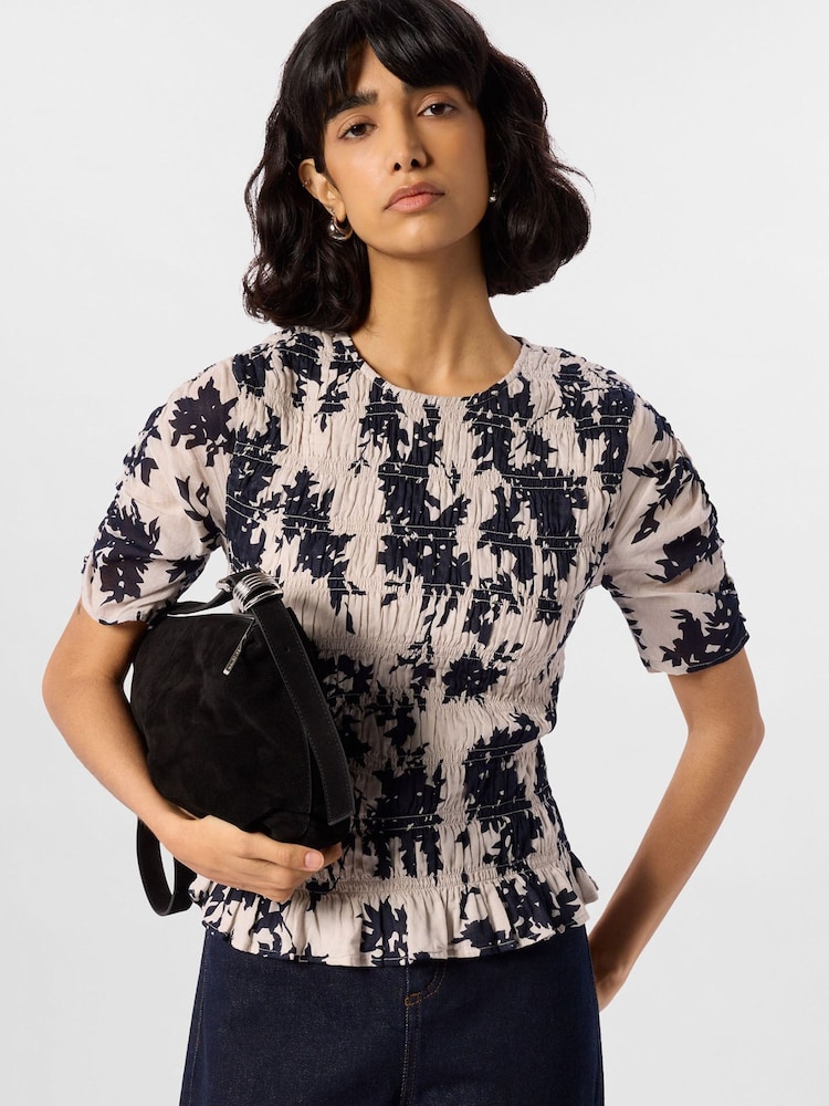 Whistles White Shadow Floral Shirred Blouse - Image 1 of 5