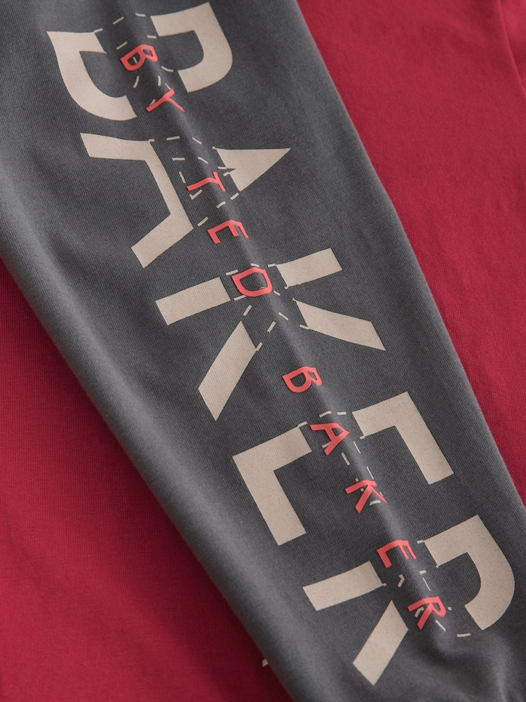 Baker by Ted Baker Stone/Red/Charcoal 3 Pack Long Sleeve Graphic T-Shirts - Image 10 of 10