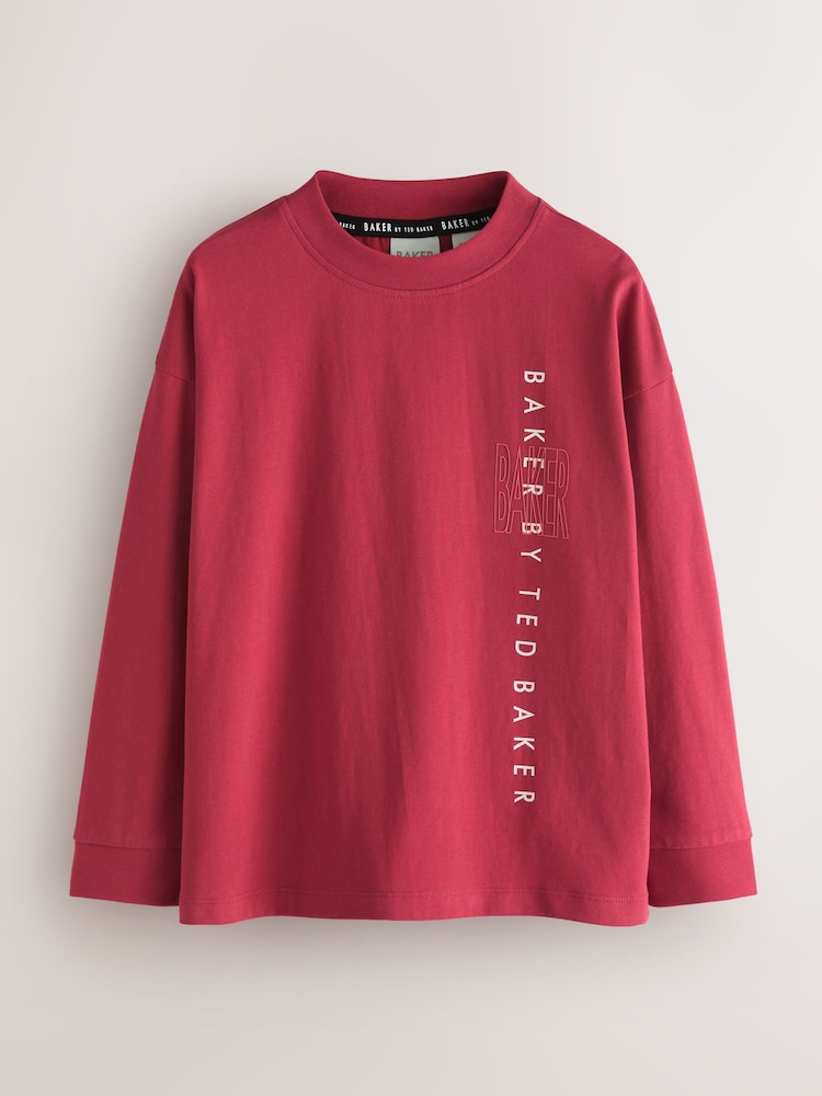 Baker by Ted Baker Stone/Red/Charcoal 3 Pack Long Sleeve Graphic T-Shirts - Image 2 of 10