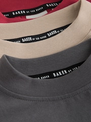 Baker by Ted Baker Stone/Red/Charcoal 3 Pack Long Sleeve Graphic T-Shirts - Image 6 of 10