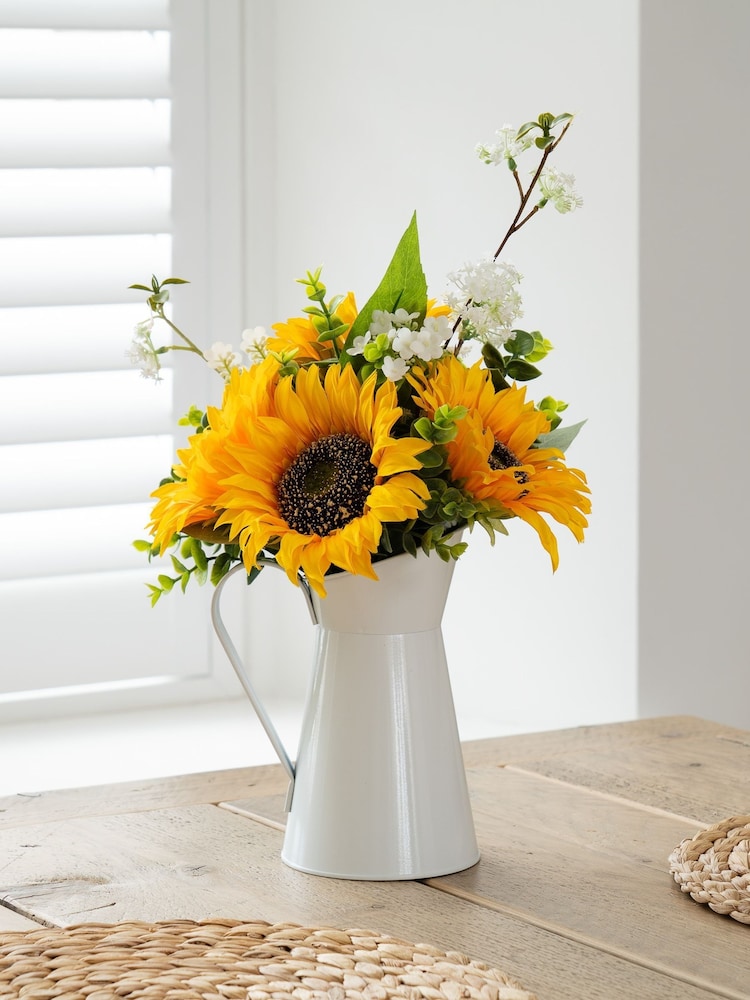 Scottish Everlastings Ltd Yellow Faux Sunflowers in Tin Pot - Image 1 of 3