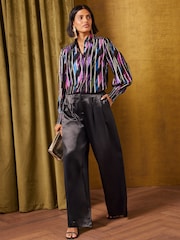 Love & Roses Black Metallic Button Through Long Sleeve Shirt - Image 3 of 6