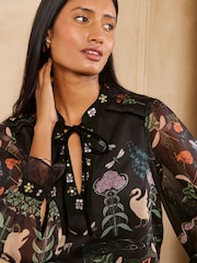 Love & Roses X V&A Black Floral Printed Embellished Notch Neck Blouse - Image 2 of 7