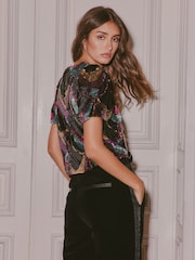 Love & Roses Sequin Velvet Short Sleeve Blouse - Bilde 4 av 4