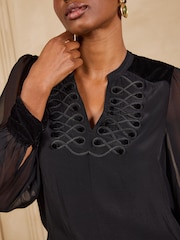Love & Roses Black Knot Fastening Long Sleeve Blouse - Image 2 of 5