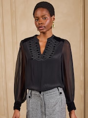 Love & Roses Black Knot Fastening Long Sleeve Blouse - Image 4 of 5