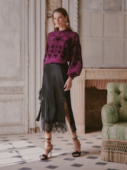 Love & Roses X V&A Fuchsia Pink Flocked Bow Blouse - Image 3 of 5