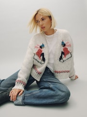 Light Grey Marl Ski Graphic Soft Touch Chunky Knit Open Cardigan - Image 1 of 4