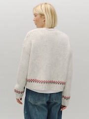 Light Grey Marl Ski Graphic Soft Touch Chunky Knit Open Cardigan - Image 3 of 4