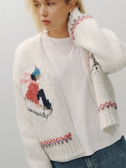 Light Grey Marl Ski Graphic Soft Touch Chunky Knit Open Cardigan - Image 4 of 4