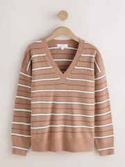 Kamila Braon Pruga - N.Premium Merino vuneni džemper sa V-izrezom - Slika 6 od 8