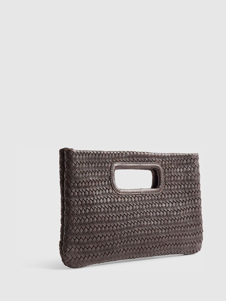 River Island Brown Woven Leather Clutch Purse - Image 1 of 6 River Island Brown Woven Leather Clutch Purse - Image 1 of 6