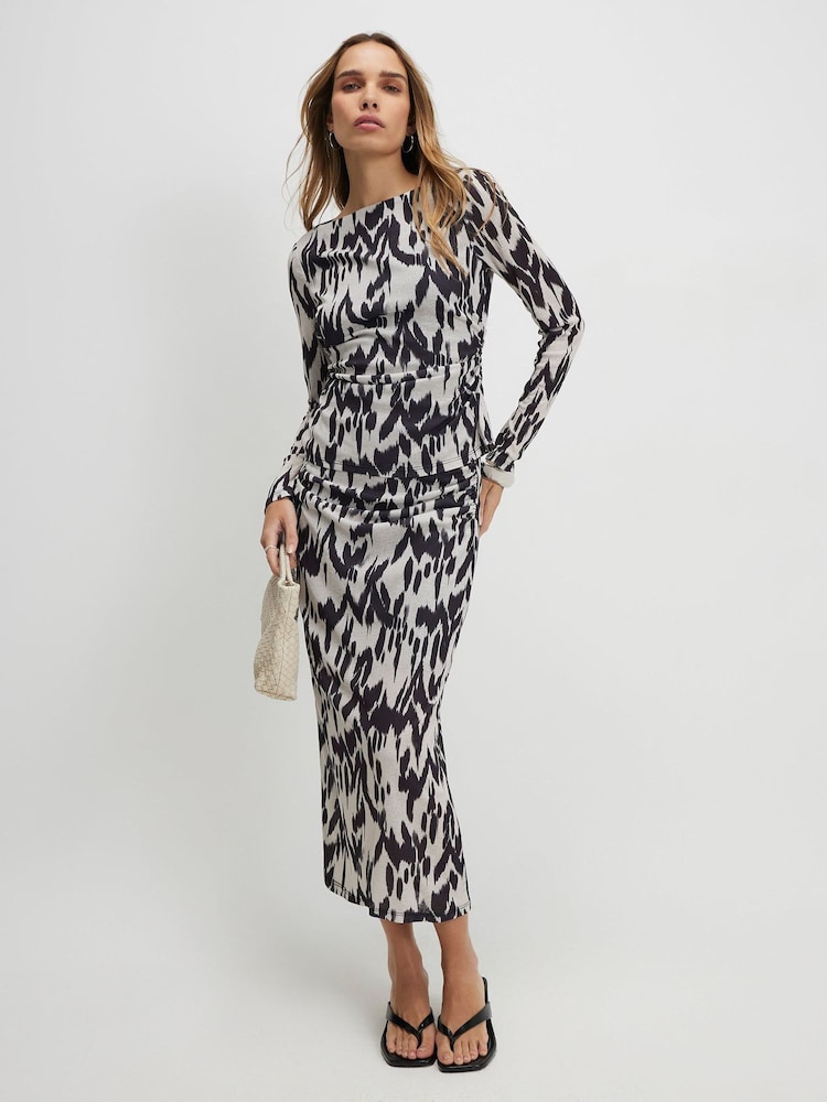 River Island Cream Long Sleece Abstract Print Top - Image 1 of 4