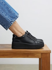 River Island Black Drench Lace Up Flatform Trainers - Image 1 of 6