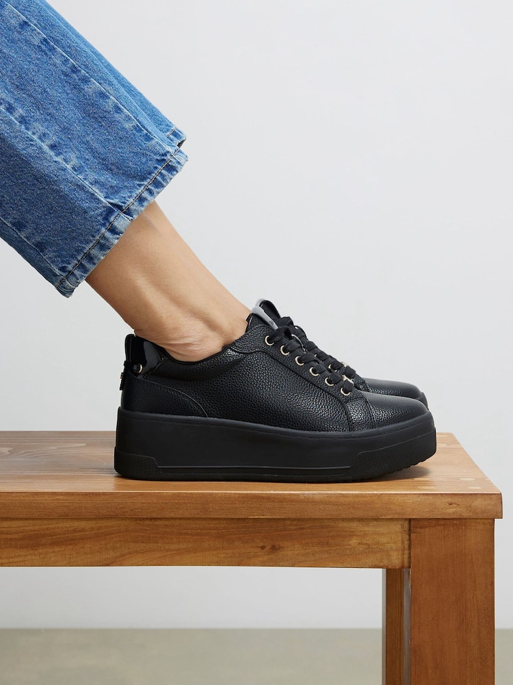 River Island Black Drench Lace Up Flatform Trainers - Image 1 of 6