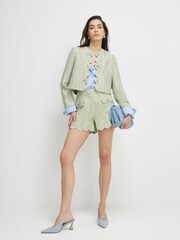 River Island Green Scallop Hem Boucle Shorts - Image 3 of 4