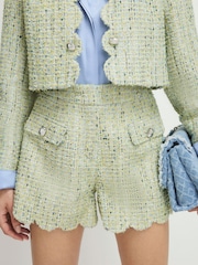 River Island Green Scallop Hem Boucle Shorts - Image 4 of 4