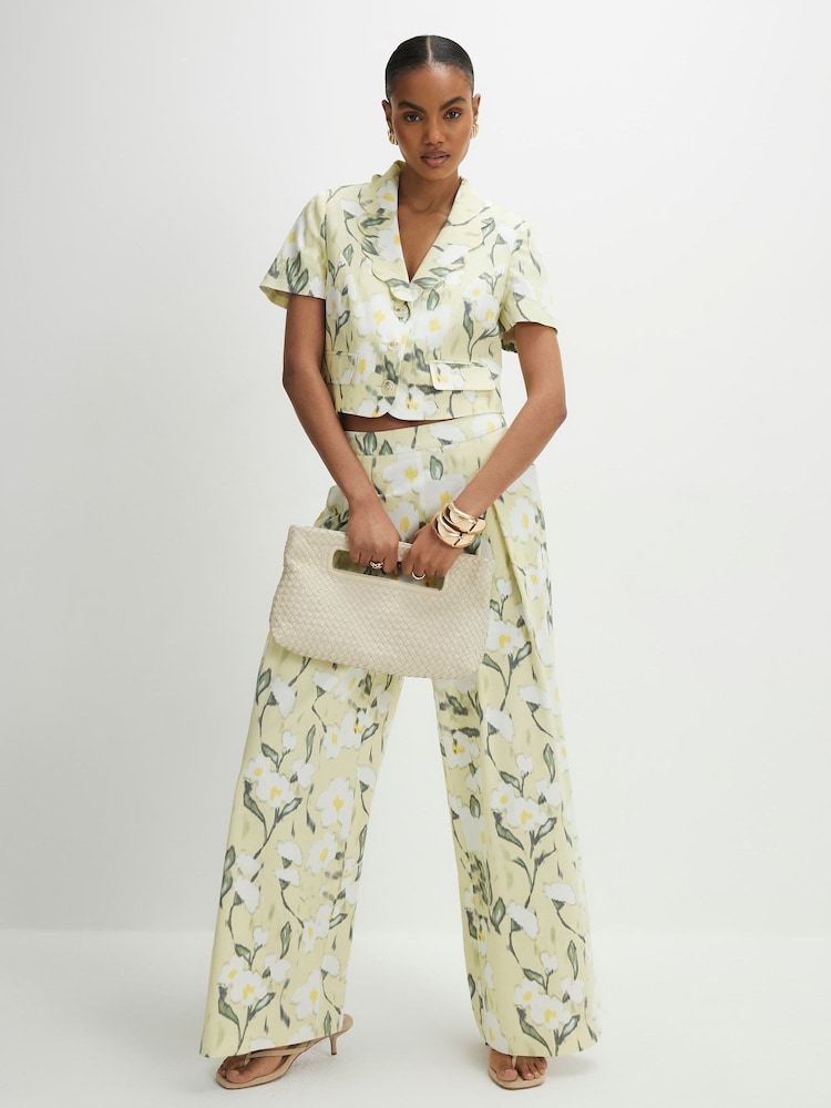 River Island Green Floral Crop Scallop Linen Jacket - Image 4 of 4