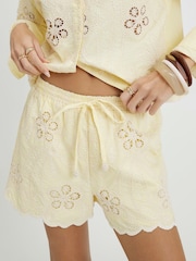 River Island Yellow Embroidered Cutwork Shorts - Image 1 of 4