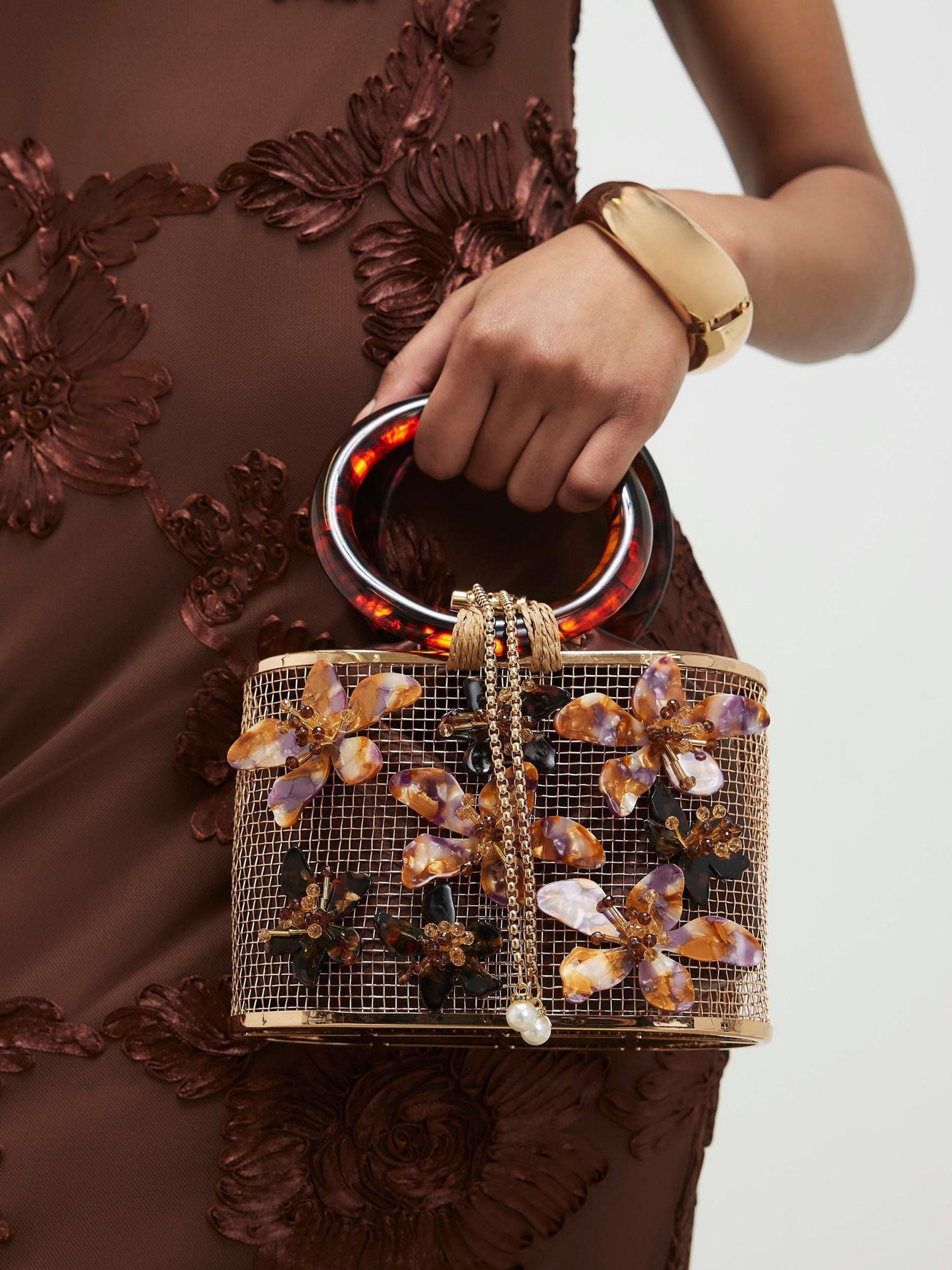 Buy River Island Brown Flower Cage Bag from Next USA