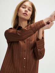 River Island Brown Stripe Crinkle Shirt - Image 3 of 4
