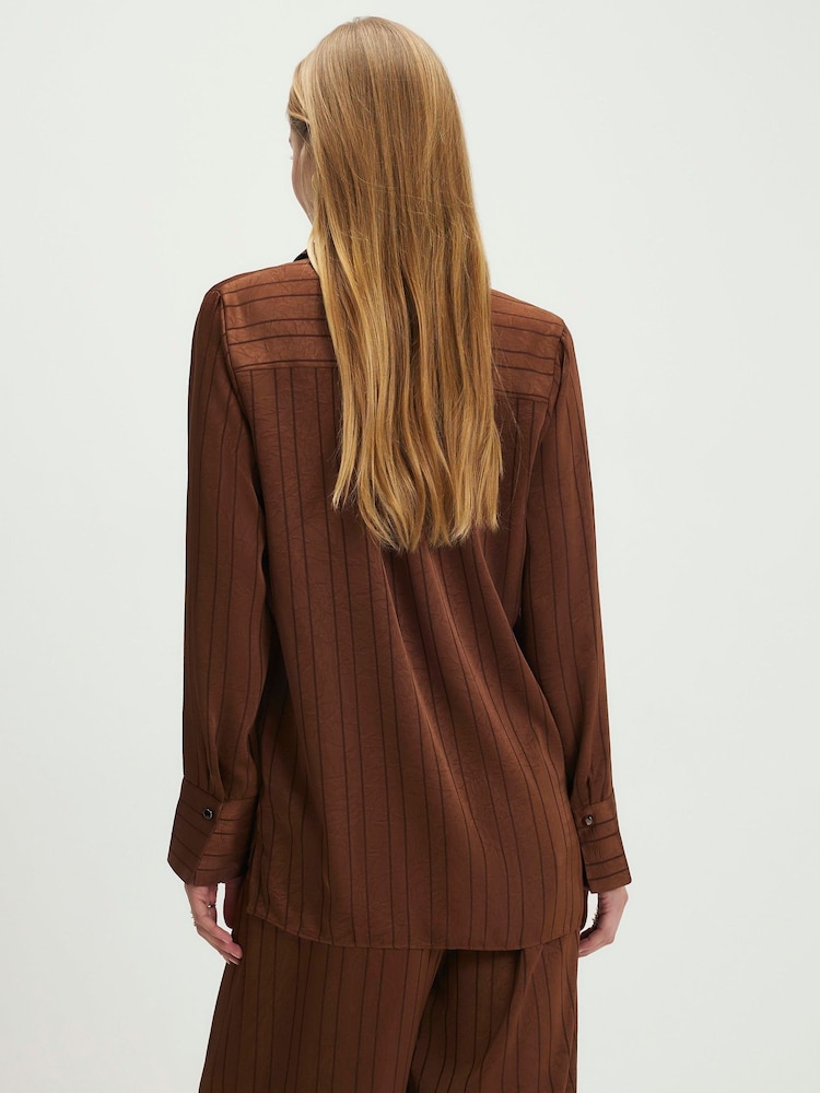 River Island Brown Stripe Crinkle Shirt - Image 4 of 4 River Island Brown Stripe Crinkle Shirt - Image 4 of 4