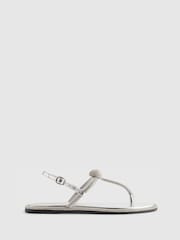 River Island Silver Embellished Toe Thong Sandals - Image 1 of 5