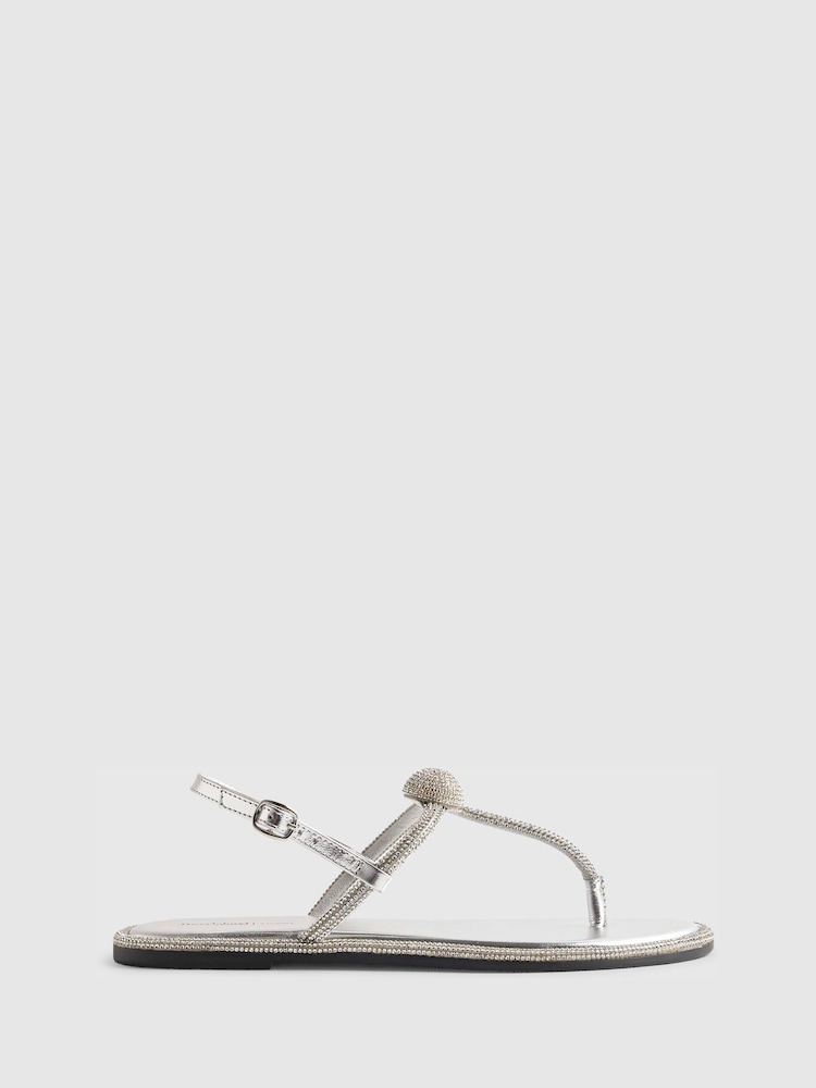 River Island Silver Embellished Toe Thong Sandals - Image 1 of 5
