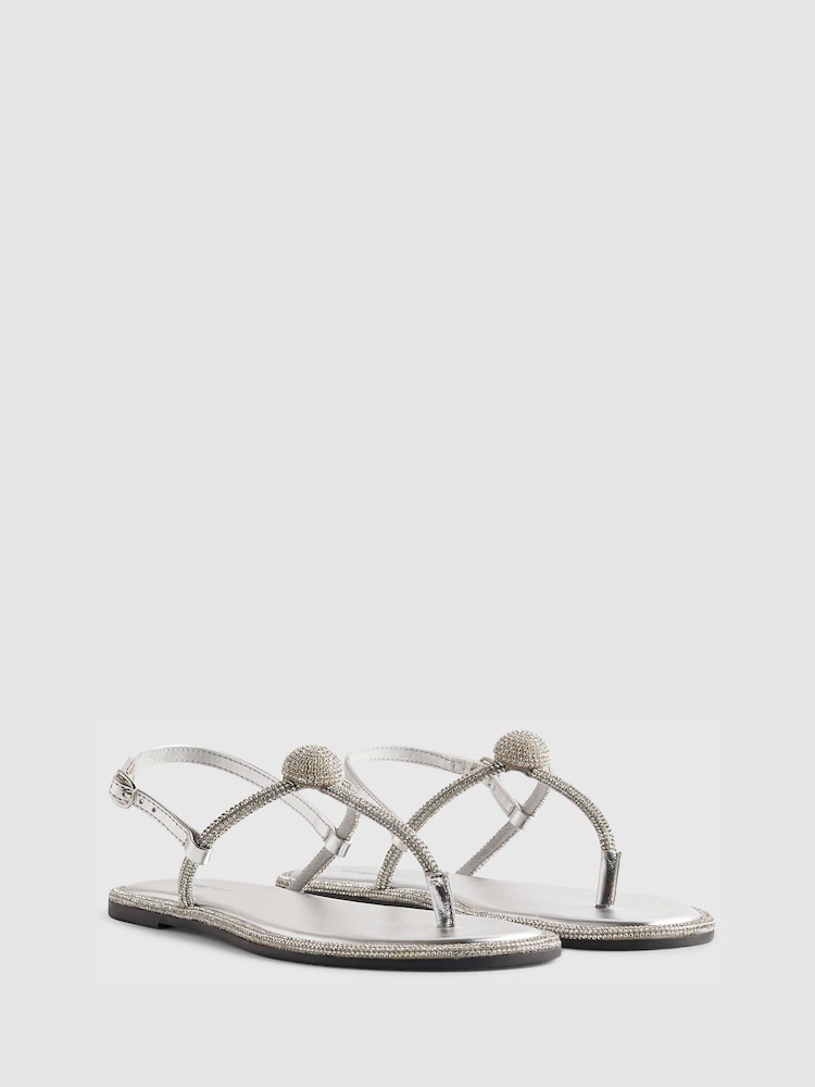 River Island Silver Embellished Toe Thong Sandals - Image 2 of 5