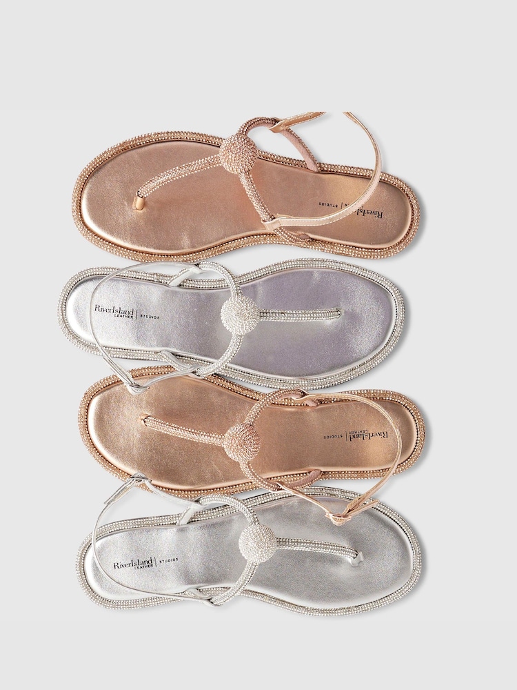 River Island Silver Embellished Toe Thong Sandals - Image 5 of 5
