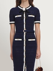 Self-Portrait Blue Navy Pointelle Knit Midi Dress - Image 3 of 4