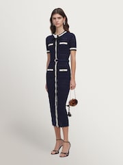 Self-Portrait Blue Navy Pointelle Knit Midi Dress - Image 4 of 4