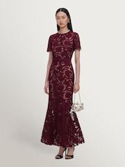 Self-Portrait Red Burgundy Lace Midi Dress - Image 2 of 5