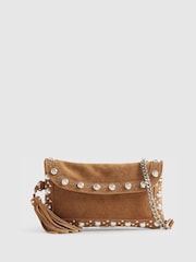 River Island Brown Studded Tassel Cross-Body Bag - Image 1 of 5