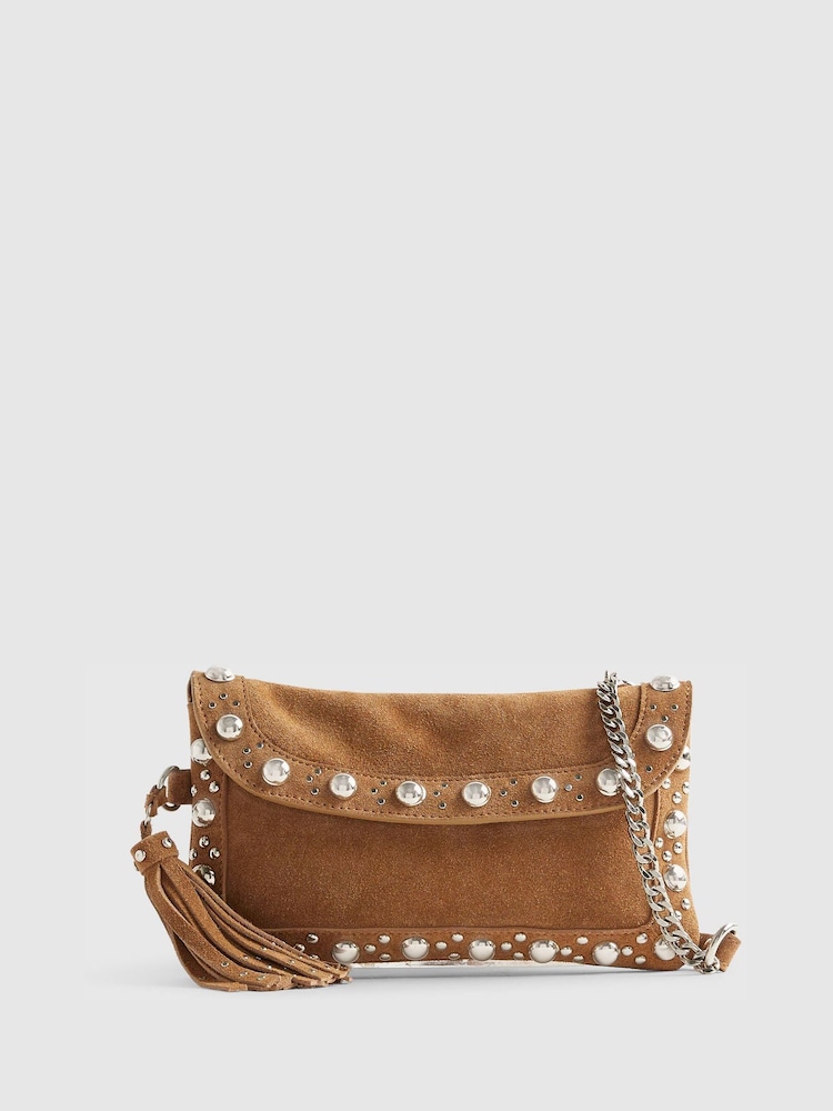 River Island Brown Studded Tassel Cross-Body Bag - Image 1 of 5 River Island Brown Studded Tassel Cross-Body Bag - Image 1 of 5