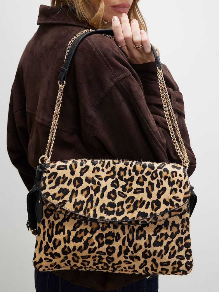 River Island Brown Tassel Leopard Chain Shoulder Bag - Image 1 of 6