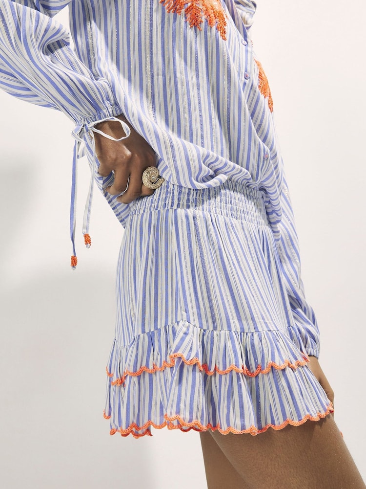 River Island White Palm Embriodered Stripe Shorts - Image 4 of 4 River Island White Palm Embriodered Stripe Shorts - Image 4 of 4