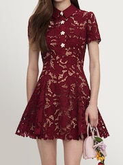Self-Portrait Red Burgundy Lace Mini Dress - Image 4 of 5