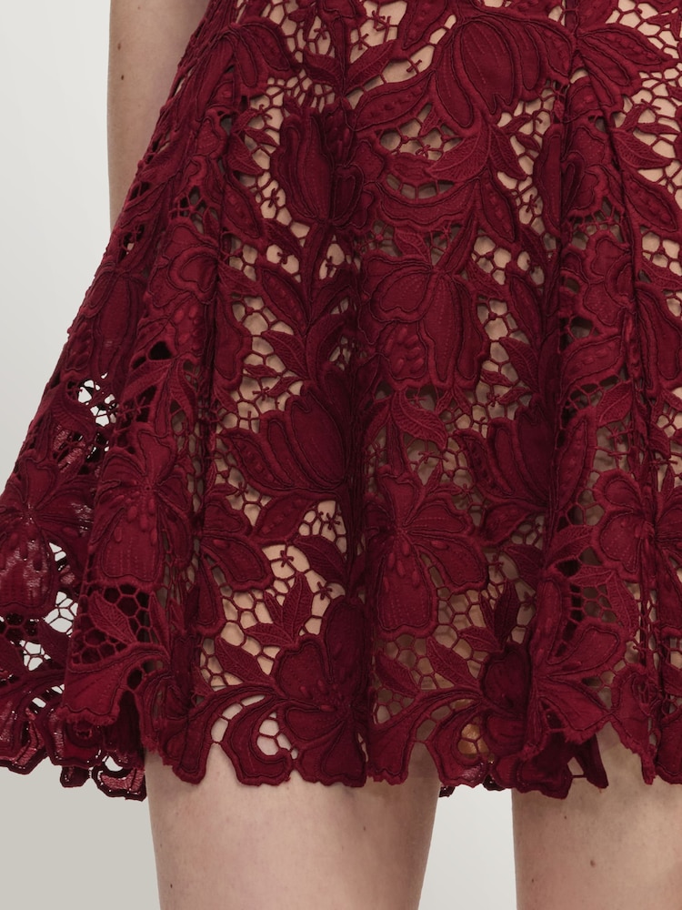 Self-Portrait Red Burgundy Lace Mini Dress - Image 5 of 5 Self-Portrait Red Burgundy Lace Mini Dress - Image 5 of 5