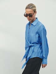 Blue Stripe Lightweight Tie Wrap Long Sleeve Shirt - Image 1 of 5