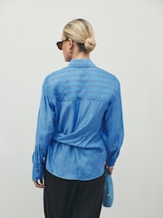Blue Stripe Lightweight Tie Wrap Long Sleeve Shirt - Image 4 of 5