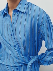 Blue Stripe Lightweight Tie Wrap Long Sleeve Shirt - Image 5 of 5
