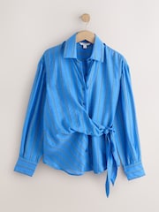 Blue Stripe Lightweight Tie Wrap Long Sleeve Shirt - Image 6 of 8