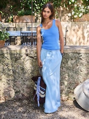Bright Blue Trim Hardware Detail Racer Ribbed Vest Top - Image 3 of 8