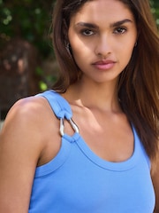 Bright Blue Trim Hardware Detail Racer Ribbed Vest Top - Image 5 of 8